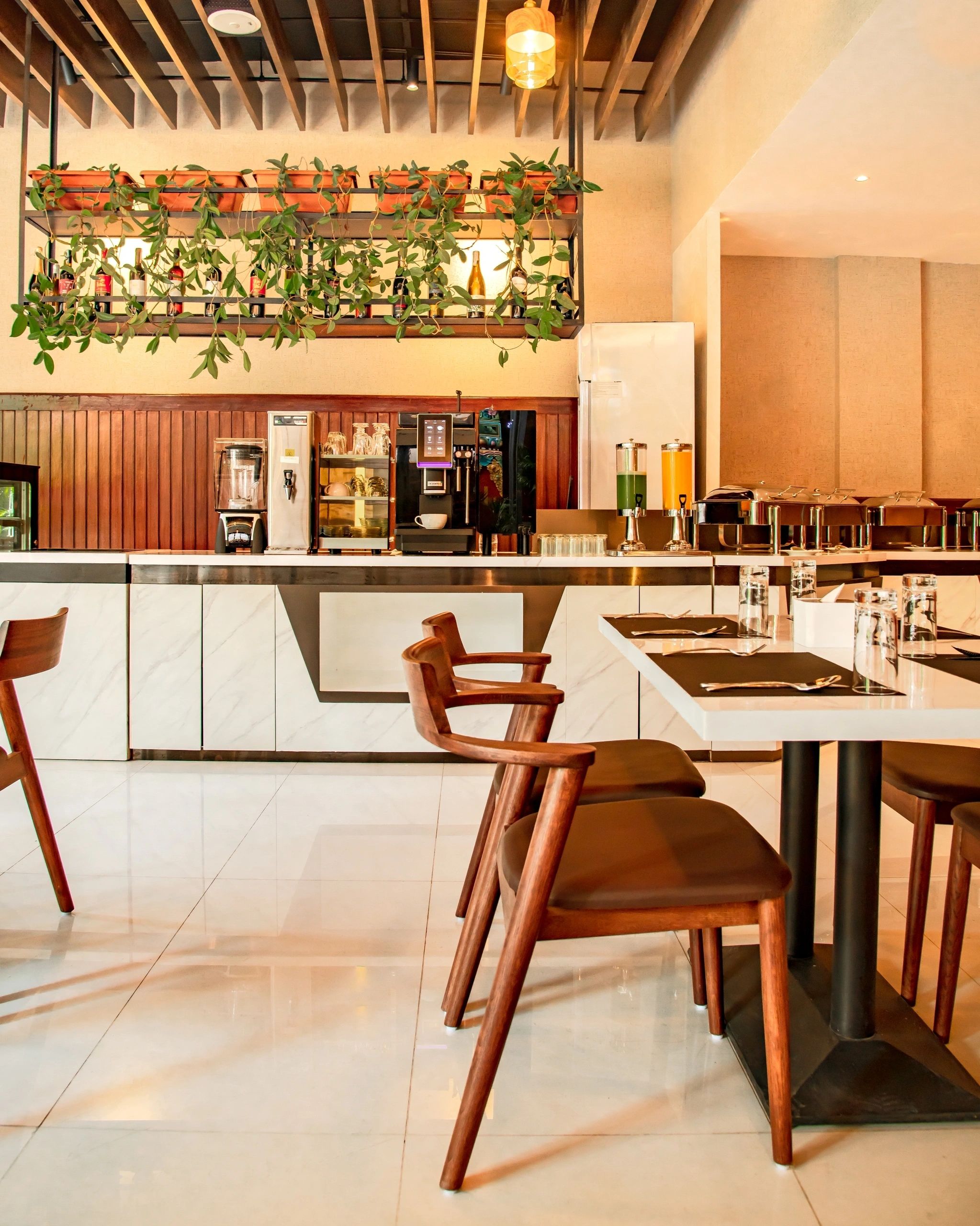 Vertical Perspective of Warm Dining Salon