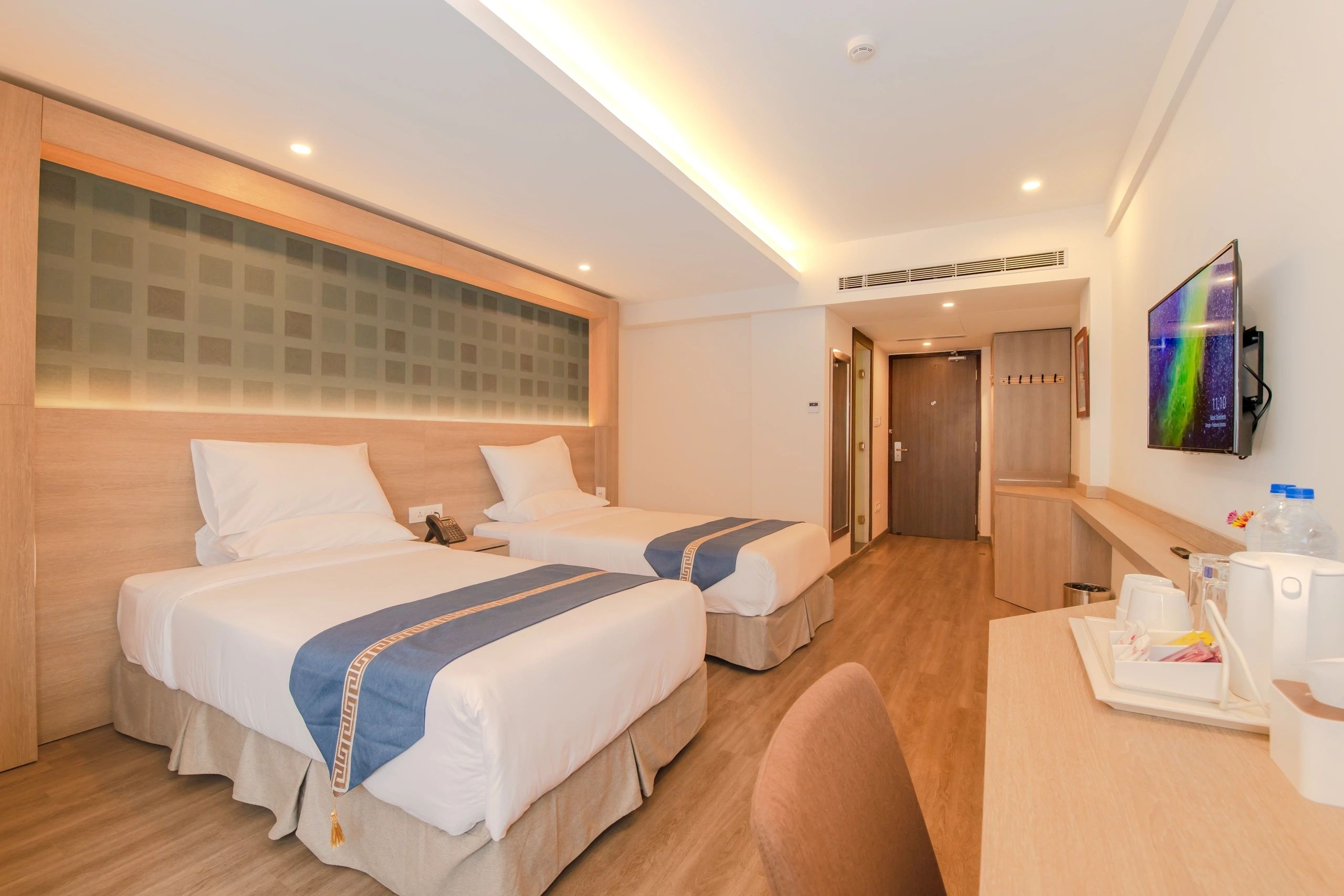 Twin Beds Detail with Dual Pillow Ergonomic Comfort